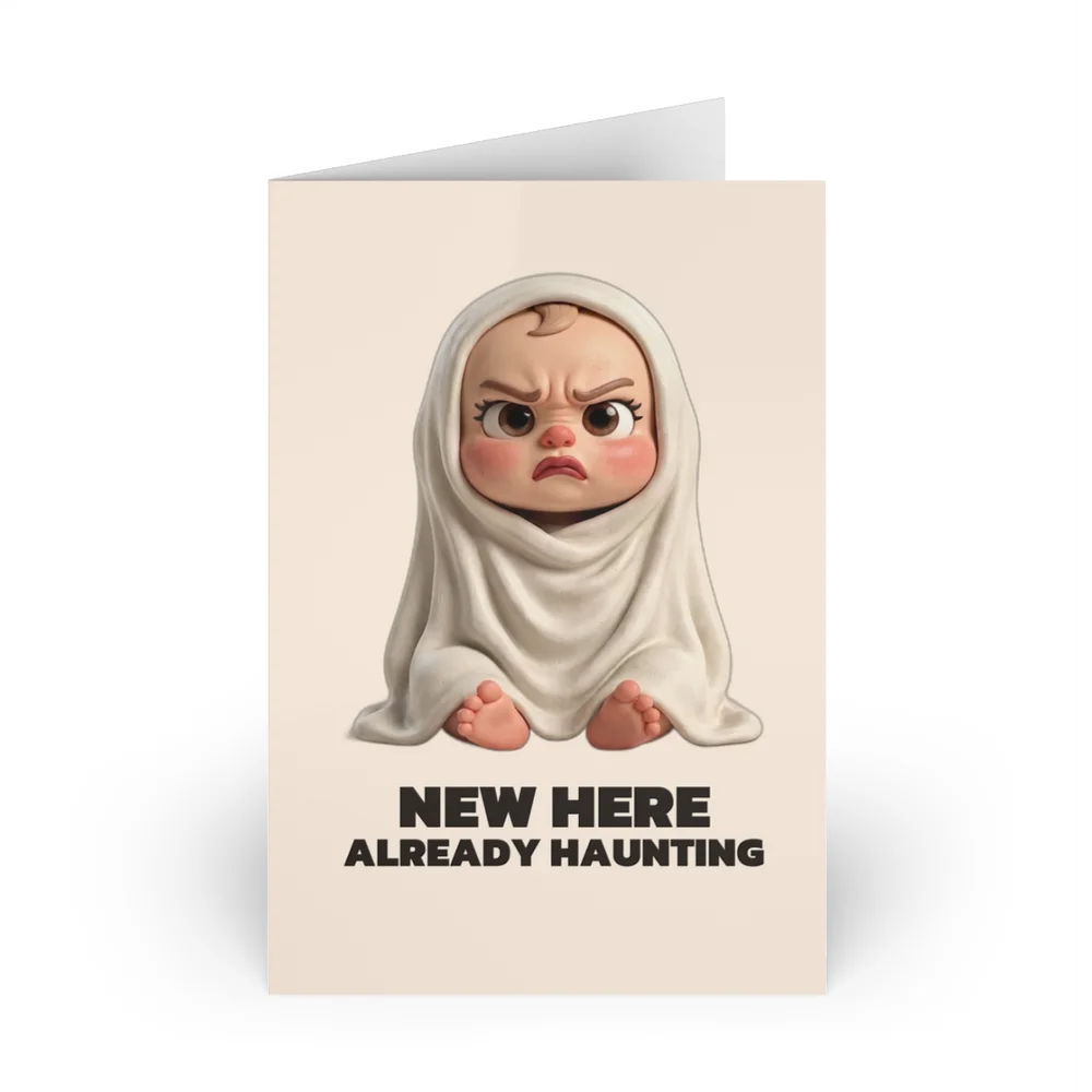 New Here. Already Haunting. — Greeting card from The Cranky Baby
