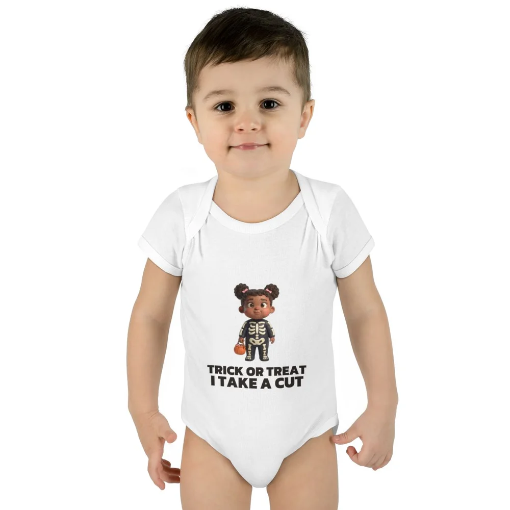 Trick or Treat. I Take a Cut. — Baby bodysuit from The Cranky Baby